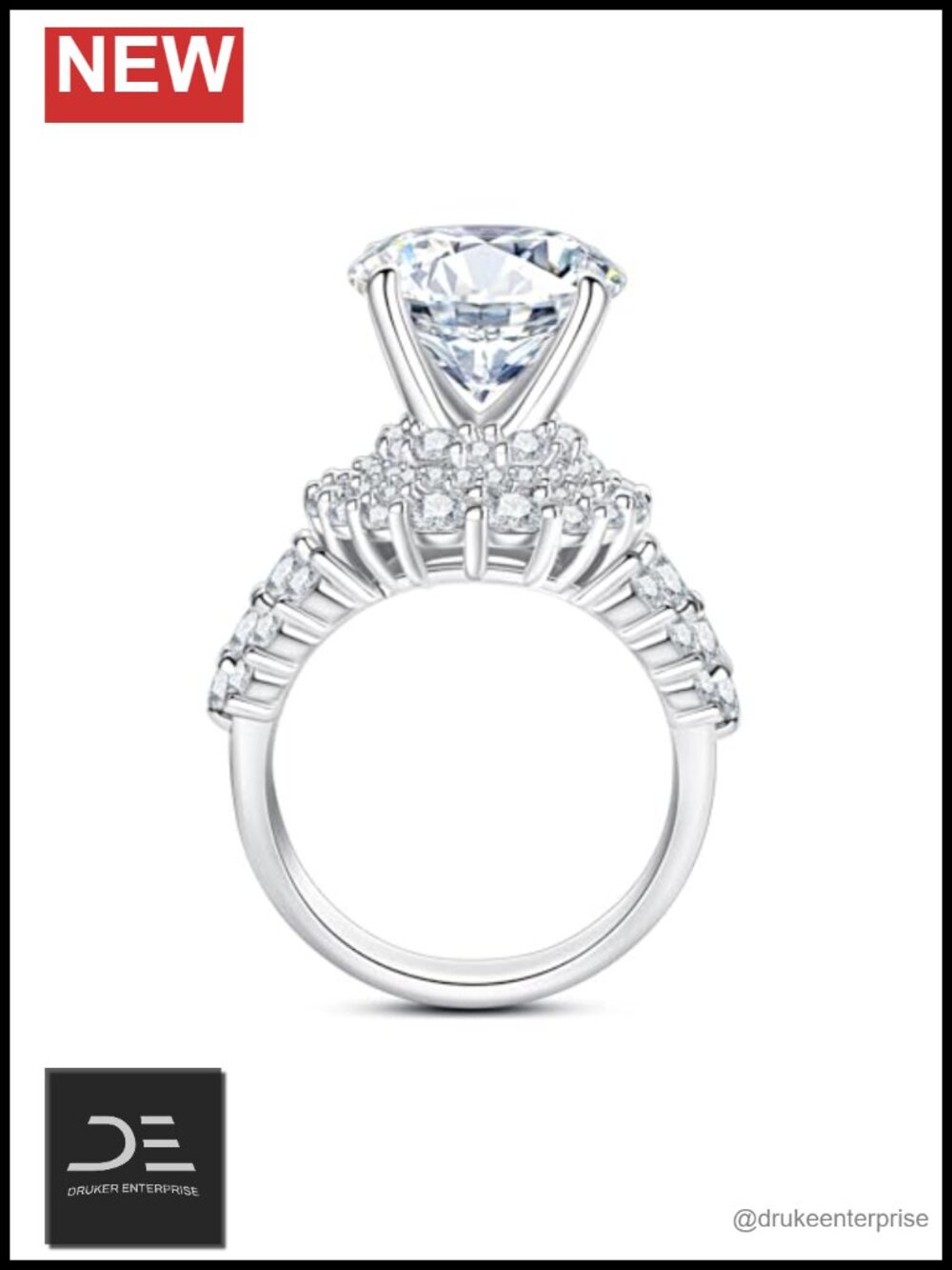 Vintage Halo Moissanite Engagement Ring Sterling Silver D Color VVS1 -